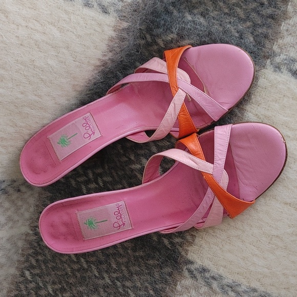 Lilly Pulitzer Shoes - LILLY PULITZER pink & orange heeled leather mules slides sandals 10
